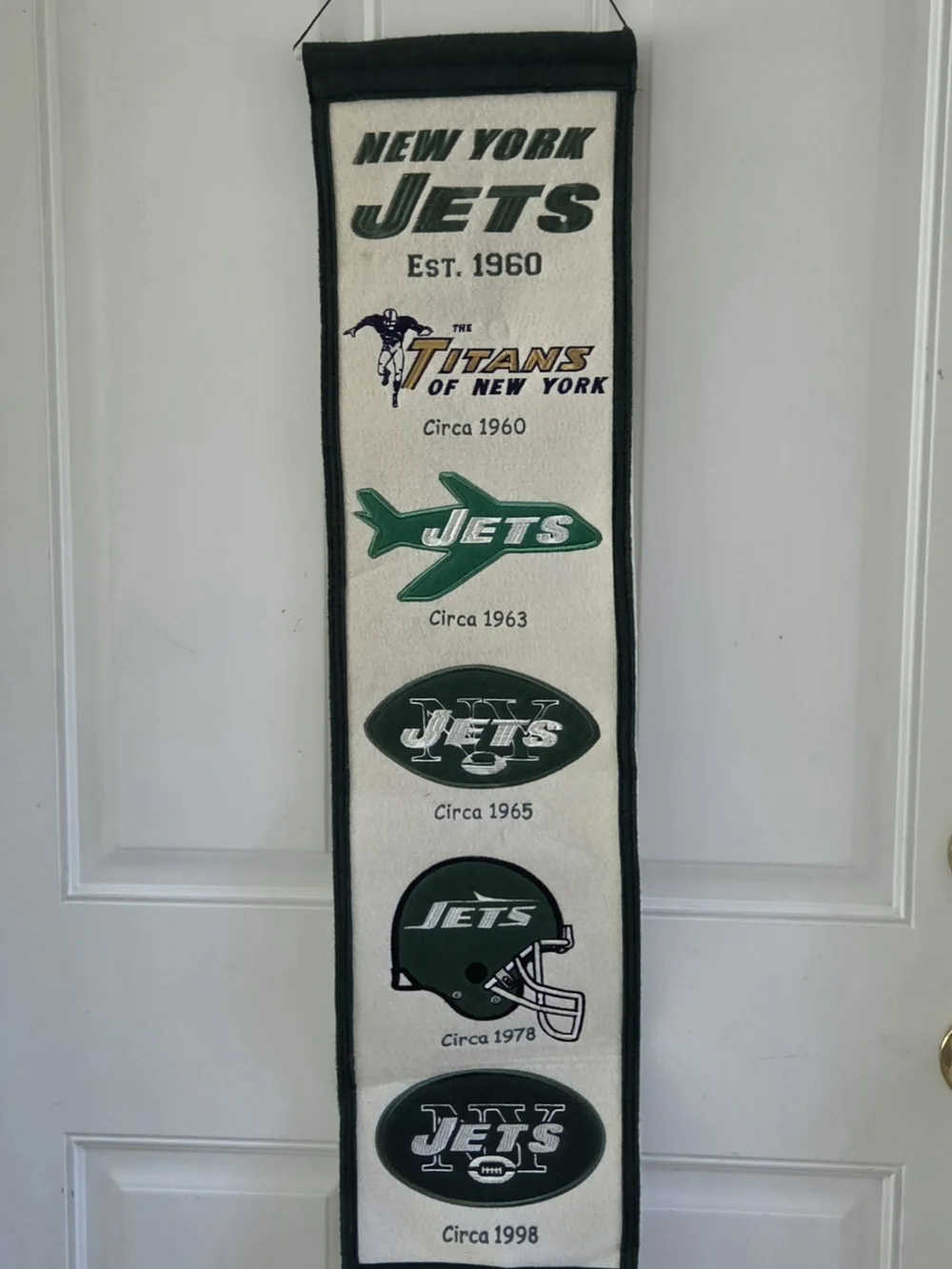 New York Jets Logo Evolution Heritage Banner Winning Streak Wool Hanging